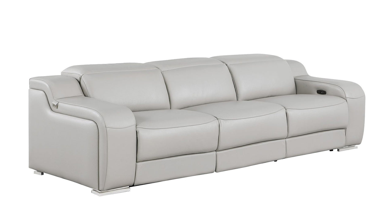 103" Modern Italian Leather Reclining USB Sofa - Light Gray