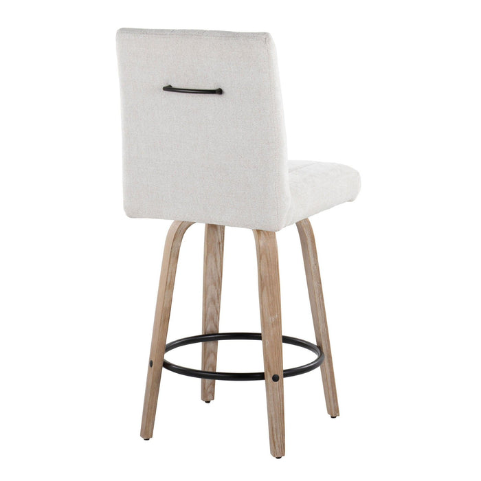 Hannah - 26" Fixed-Height Counter Stool With Swivel And Round Black Metal Footrest (Set of 2) - Whitewashed Wood