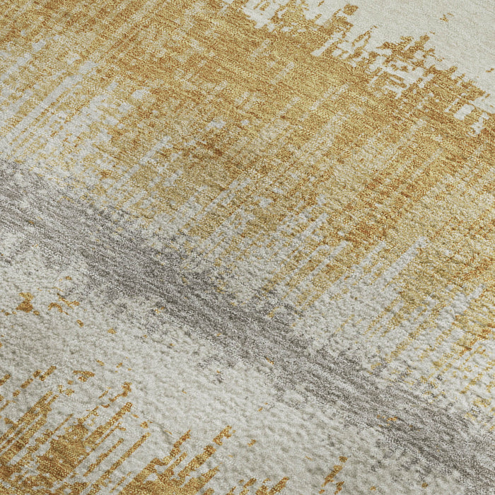 10' X 14' Striped Washable Area Rug With UV Protection (679510) - Gold / Gray / Ivory