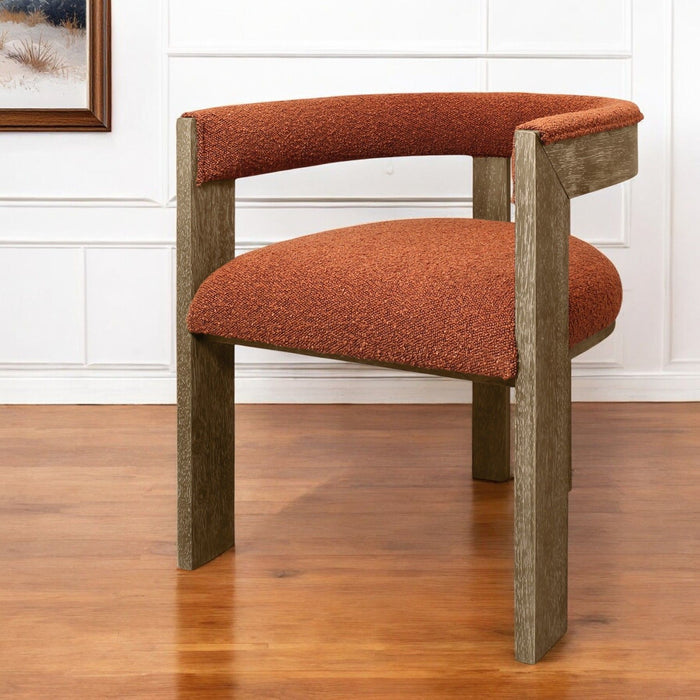 Upholstered Boucle Open Back Dining Arm Chair - Burnt Orange