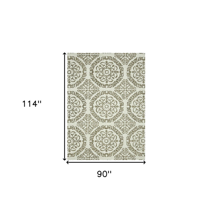 8' X 10' Wool Medallion Hand Hooked Area Rug - Ivory And Light