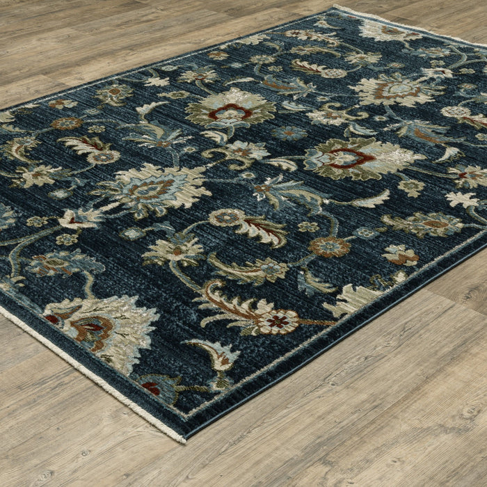 10' X 13' Oriental Area Rug With Fringe - Dark Blue