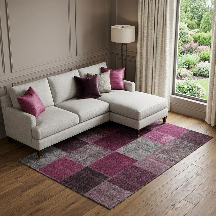 10' X 14' Patchwork Washable Area Rug With UV Protection (655180) - Merlot / Gray / Burgundy