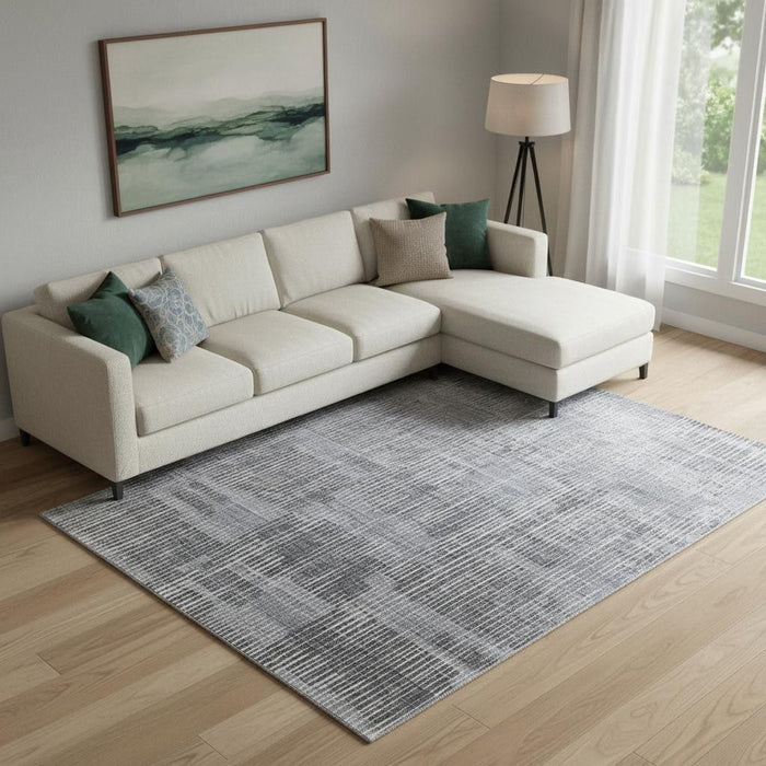 8' X 10' Abstract Hand Woven Distressed Area Rug (566948) - Blue / Ivory / Gray