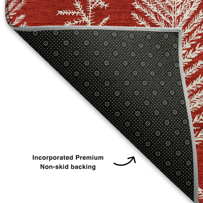 10' X 14' Floral Washable Area Rug With UV Protection (701774) - Red / Ivory