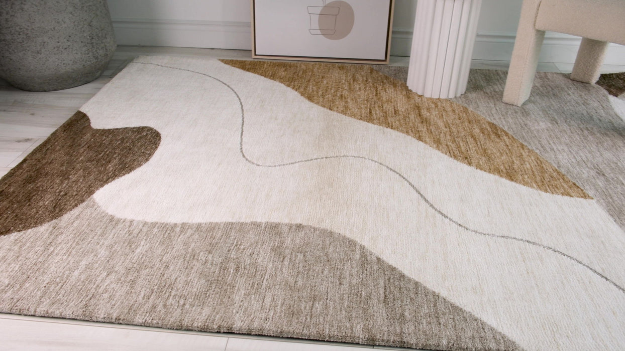 7.8' x 10.8' Abstract Power Loom Distressed Non Skid Area Rug - Beige And Brown