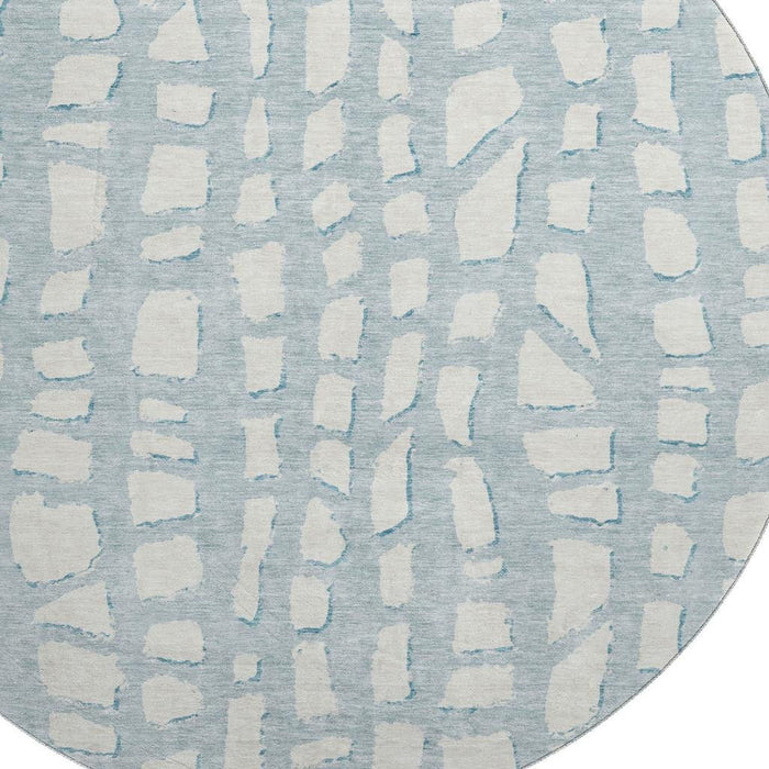 8' Cobblestone Washable Round Rug With UV Protection - Sky Blue And Ivory
