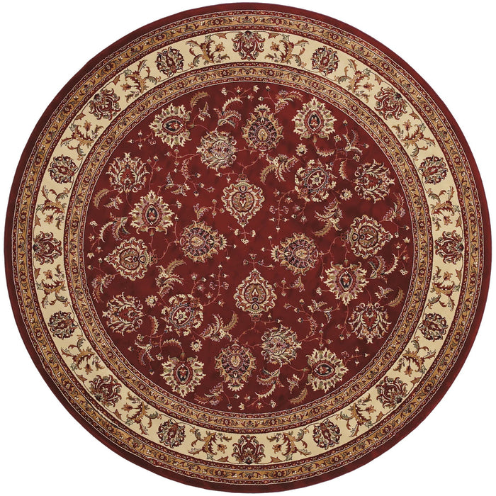 8' Oriental Polypropylene Round Rug - Red And Ivory