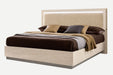 Light beige Ambra Rombi Queen Size upholstered bed by Camelgroup Italy with a padded headboard and modern design.