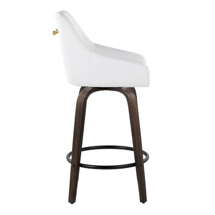 Hannah - 26" Fixed-Height Counter Stool With Swivel And Round Black Metal Footrest (Set of 2) - Walnut Glazed Wood