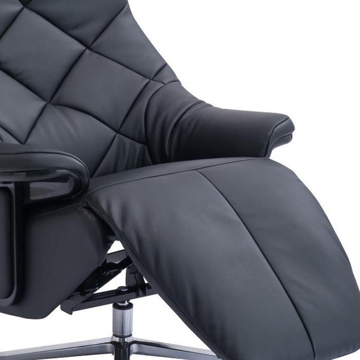 Tufted Genuine Leather Power Swivel Recliner (730545) - Black