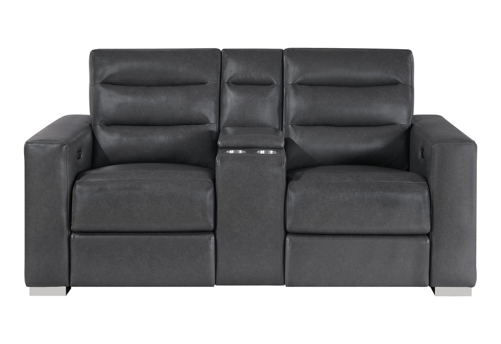 Ylime - Power Console Reclining Loveseat With Bookcase LED - Charcoal