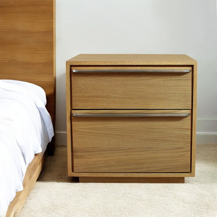 24" Solid And Manufactured Wood Two Drawer Nightstand - Natural