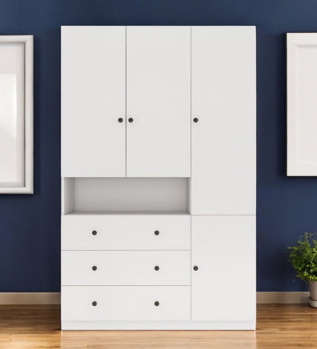 74" Modern Four Door Three Drawer Combo Dresser - White