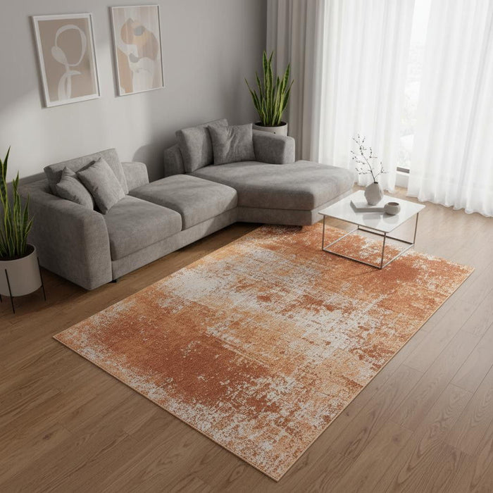 6' X 8' Abstract Washable Area Rug With UV Protection (609885) - Orange / White