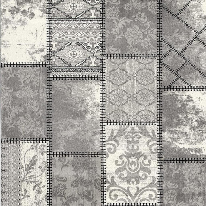 5' X 8' Damask Power Loom Area Rug (487580) - Gray / Ivory