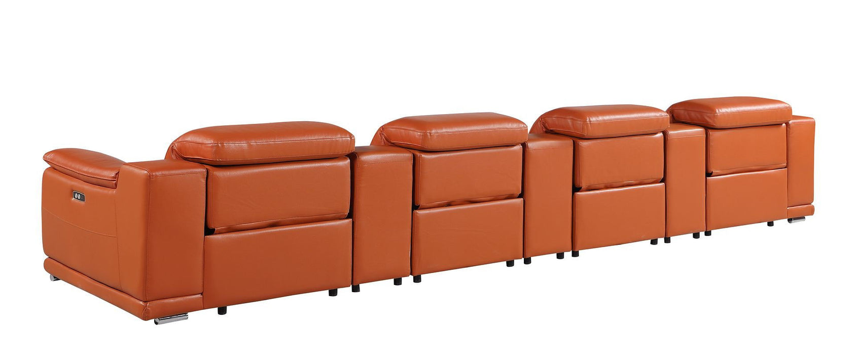 Italian Leather Reclining Metal USB Sofa (720413) - Camel