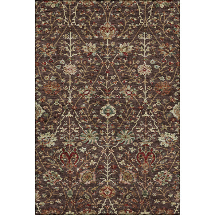 10' X 14' Floral Washable Area Rug With UV Protection (683968) - Chocolate / Red / Copper