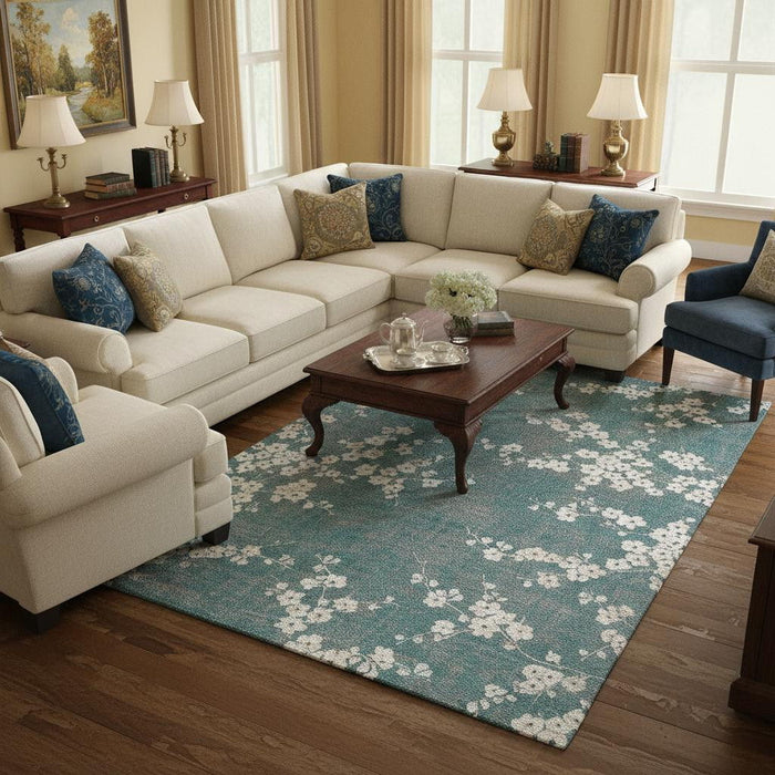 9' X 13' Oriental Washable Area Rug With UV Protection (609910) - Blue / White