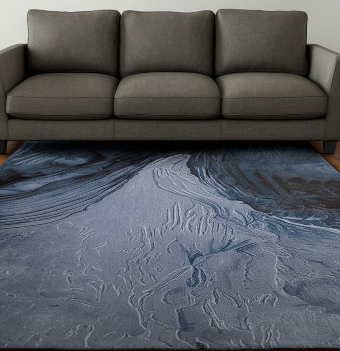 8' X 5' Abstract Hand Tufted Area Rug - Blue / Gray