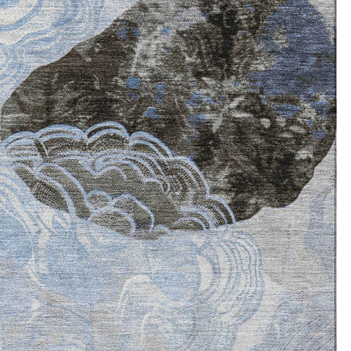 10' X 14' Geometric Washable Area Rug With UV Protection (697206) - Sky Blue / Charcoal / Ivory