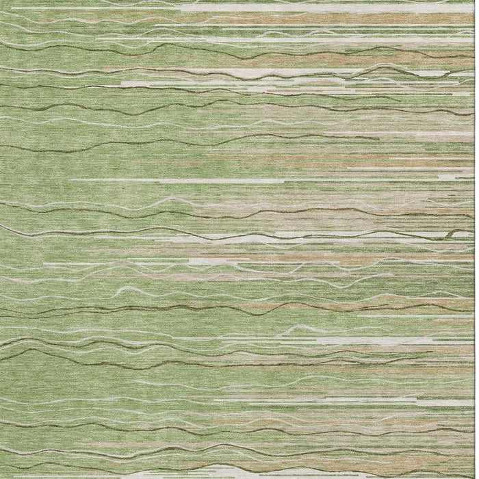 10' X 14' Striped Washable Area Rug With UV Protection (678365) - Green / Ivory / Beige