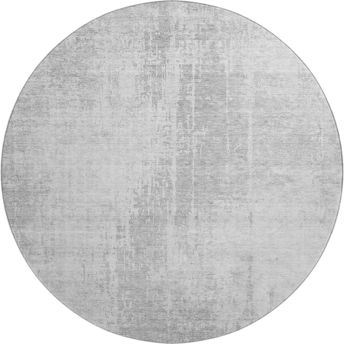 8' Abstract Washable Round Rug With UV Protection - Silver And Gray