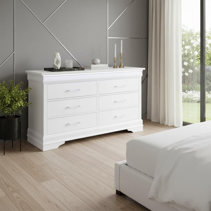 Solid Wood Six Drawer Double Dresser With Led - White