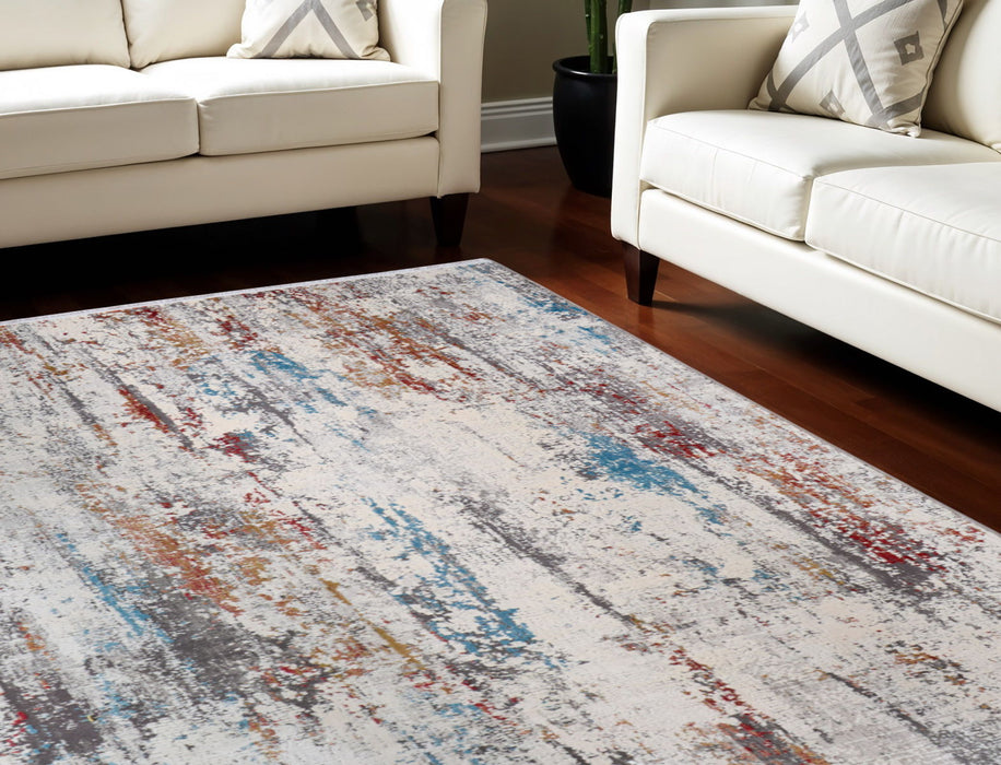 12' X 15' Abstract Power Loom Area Rug With Fringe - Gray / Red