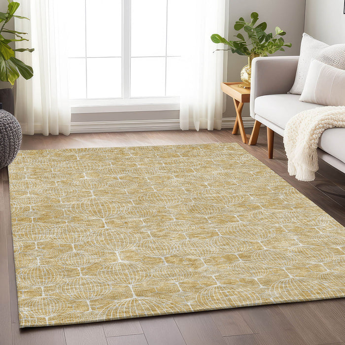 8' X 10' Geometric Washable Area Rug With UV Protection - Ivory And Gold