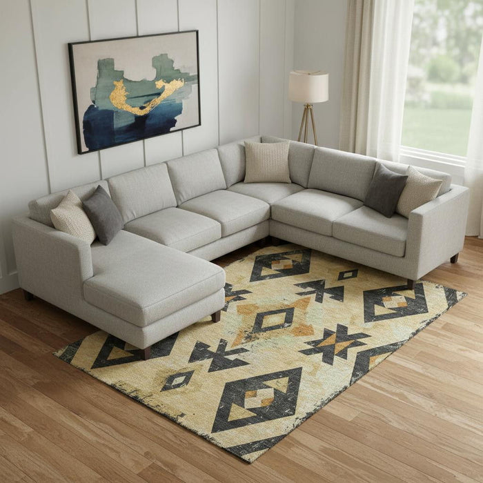 10' X 14' Southwestern Washable Area Rug With UV Protection (706751) - Gold / Charcoal