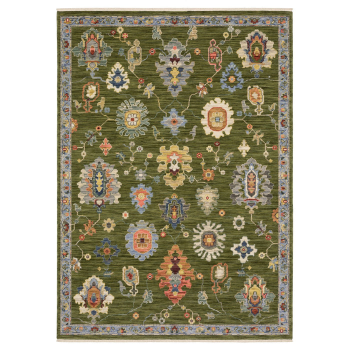 10' X 13' Oriental Area Rug With Fringe - Green