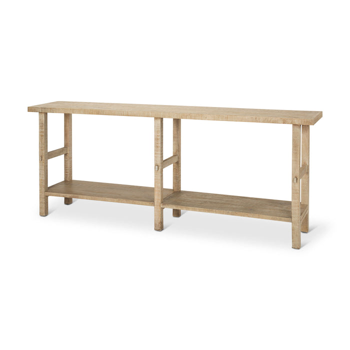 Solid Wood Distressed Six Leg Console Table With Shelf - Natural