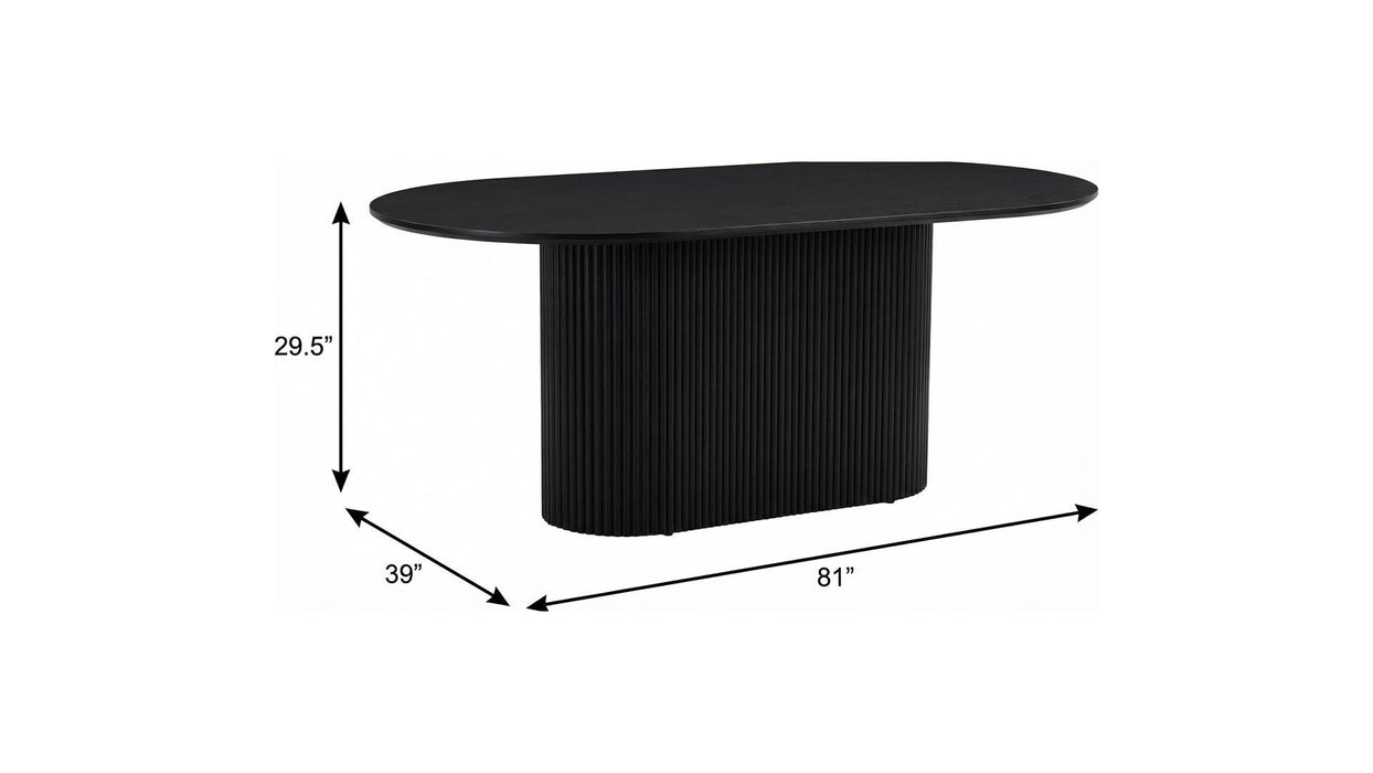 81" Solid Wood And Wood Pedestal Base Oval Dining Table - Black