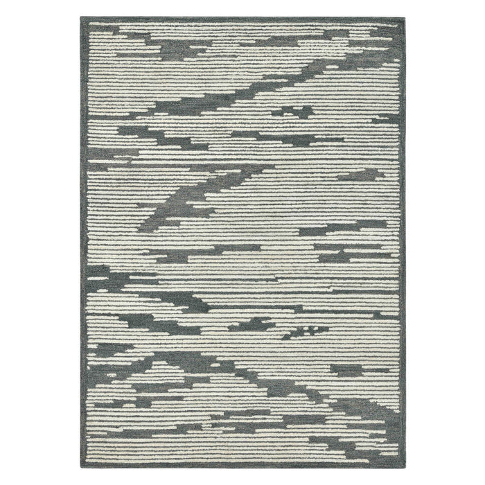 9' X 13' Wool Geometric Hand Hooked Area Rug - Dark Gray / Ivory