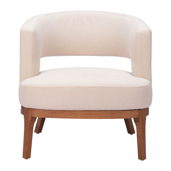 Fabric And Wood Arm Chair - Beige And Brown