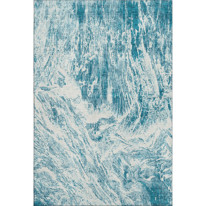 10' X 14' Abstract Washable Area Rug With UV Protection (676806) - Teal / Ivory
