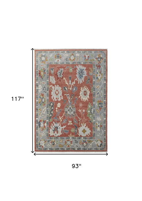 8' X 10' Bohemian Wool Floral Hand Knotted Area Rug With Fringe - Gray