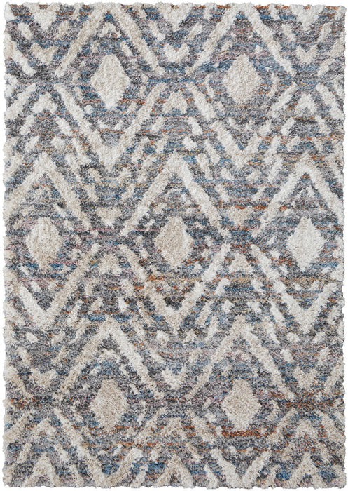 9' x 12' Geometric Power Loom Stain Resistant Area Rug - Ivory Gray And Taupe