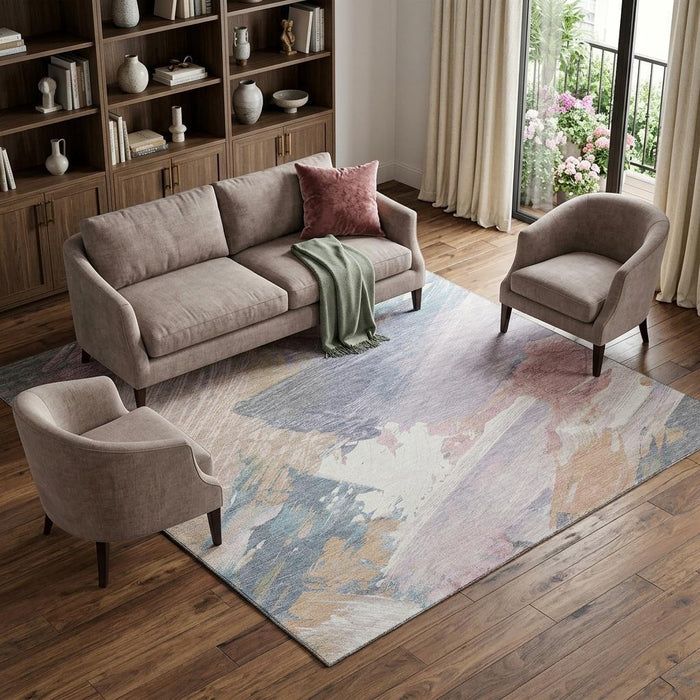 10' X 14' Abstract Washable Area Rug With UV Protection (694140) - Pink / Ivory / Beige
