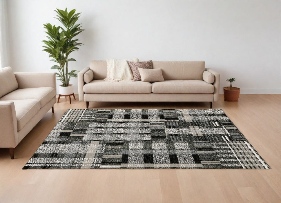 8' x 11' Geometric Power Loom Area Rug - Gray And Black