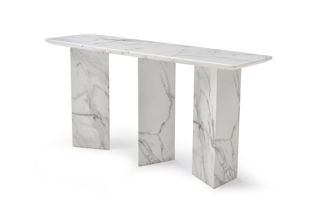 Genuine Marble And Stone Three Leg Console Table - White