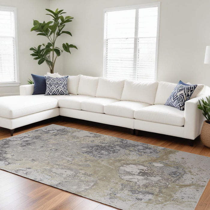 8' x 10' Abstract Area Rug - Black Brown And Off White