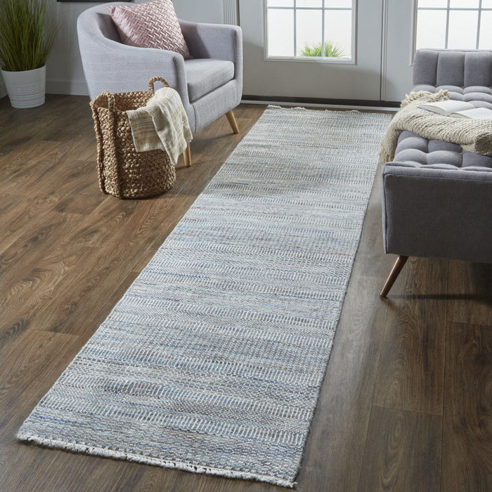 12' Wool Striped Hand Knotted Runner Rug - Silver