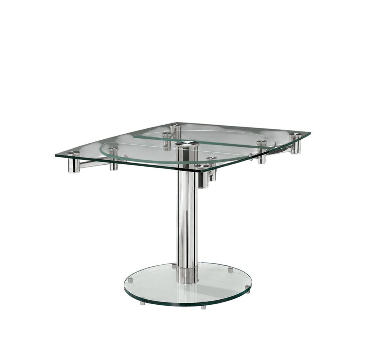 40" Glass And Metal Self-Storing Leaf Motion Extendable Dining Table - Clear