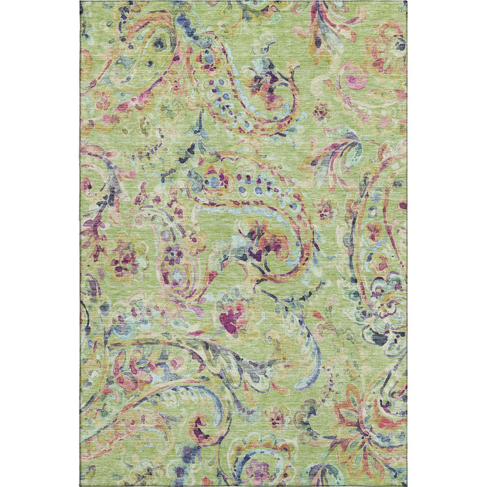 10' X 14' Paisley Washable Area Rug With UV Protection - Artichoke Green