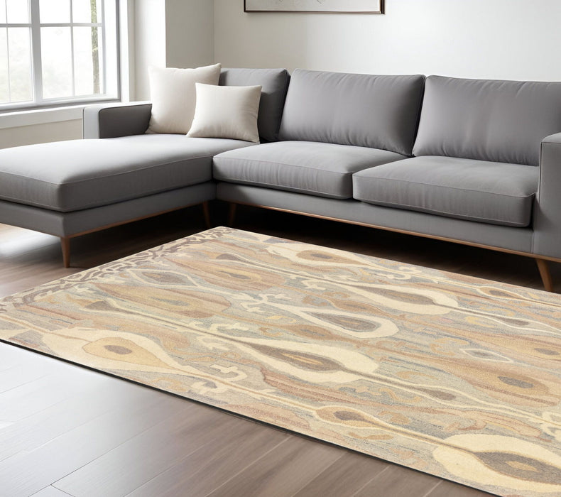 8' X 10' Wool Abstract Hand Tufted Area Rug - Gray And Beige