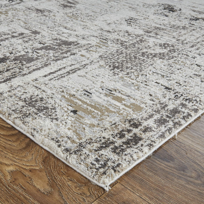 10' x 14' Abstract Power Loom Distressed Area Rug - Ivory And Gray
