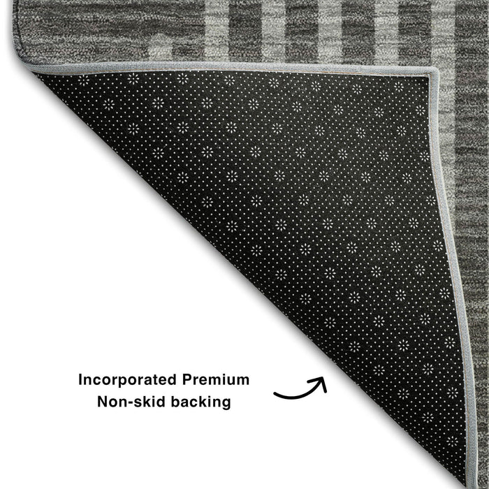 10' X 14' Geometric Washable Area Rug With UV Protection (678784) - Charcoal / Ivory / Gray