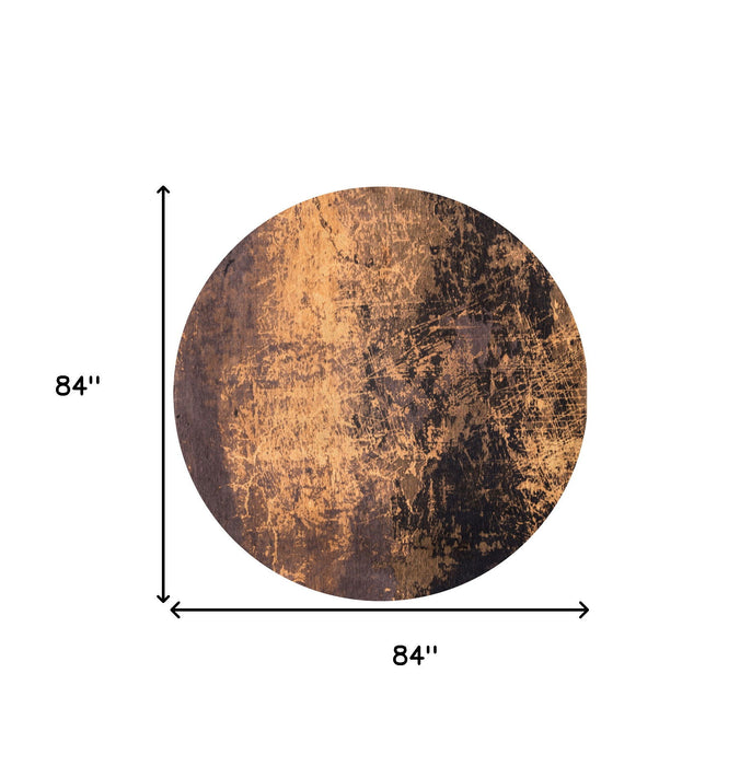 8' Round Abstract Non Skid Area Rug - Brown And Yellow